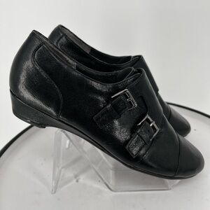 AEROSOLES BLACK LEATHER EPISOTIC‎ SHOES W/ADJUSTABLE BUCKLES PADDED INSOLES